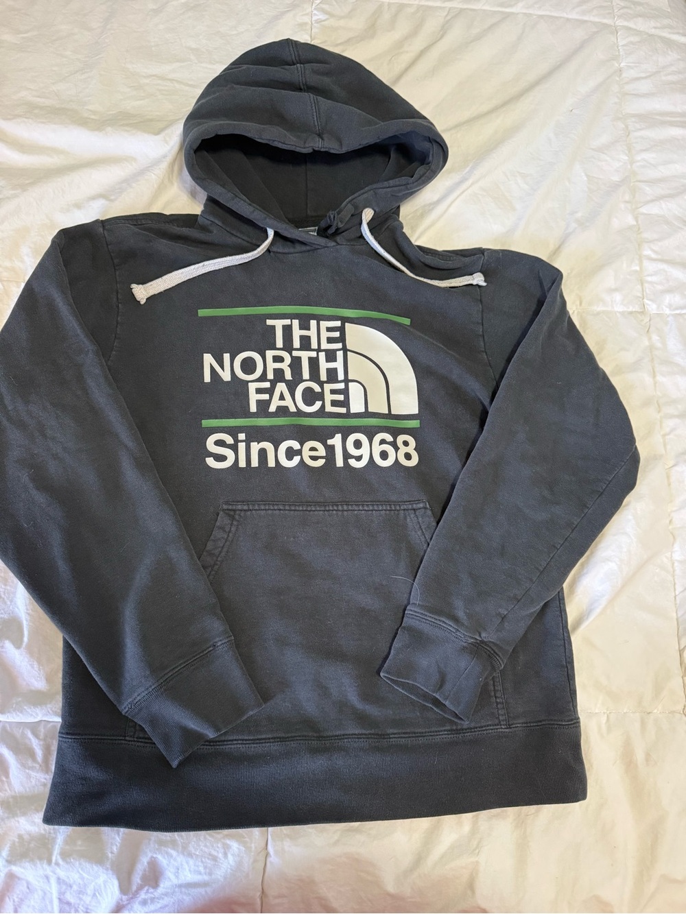 The North Face Men's Charcoal Black Hoodie with White & Green Logo